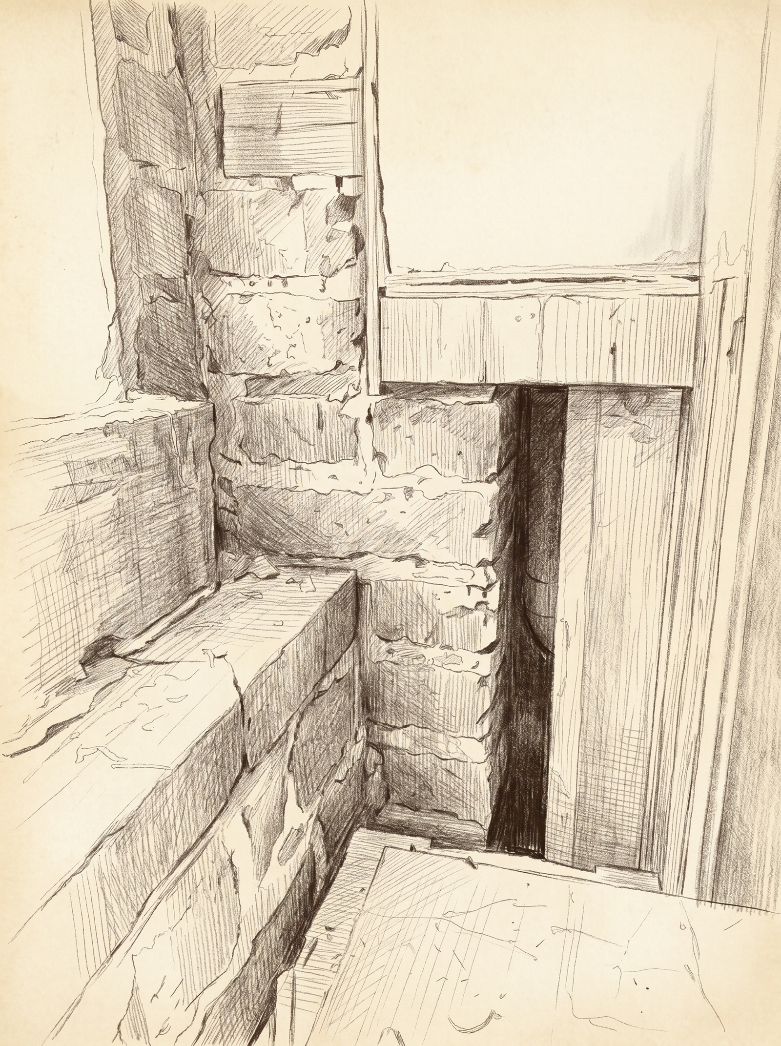 Exposed brickwork and sash reveal ready for structural inspection